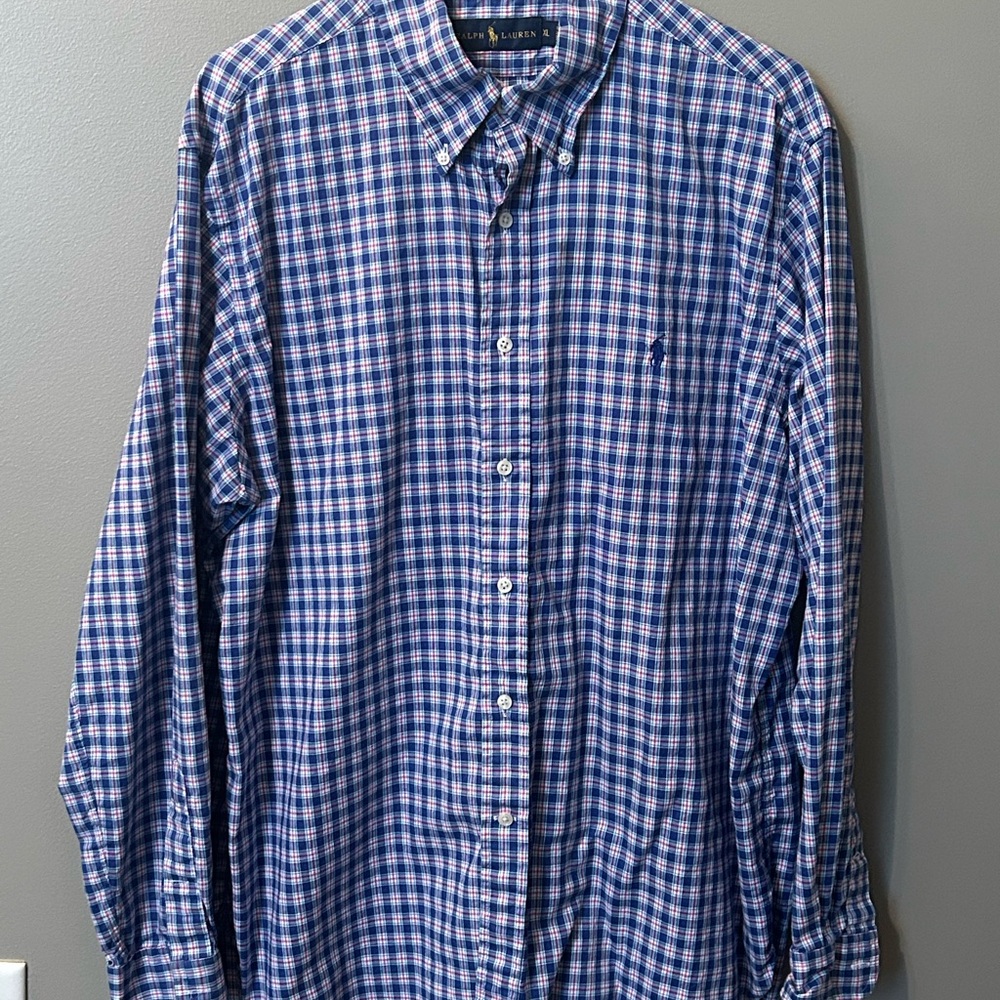 Ralph Lauren Men's Blue and White Plaid Shirt